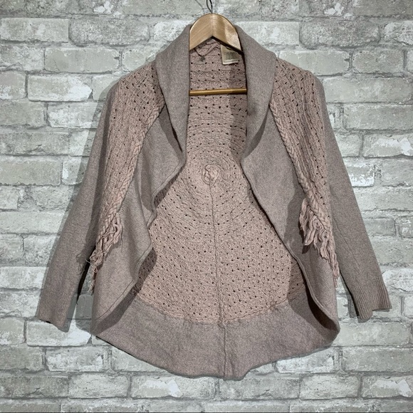 Anthropologie Knitted & Knotted Women's Small Open Front Crochet Cardigan Pink - Picture 2 of 6
